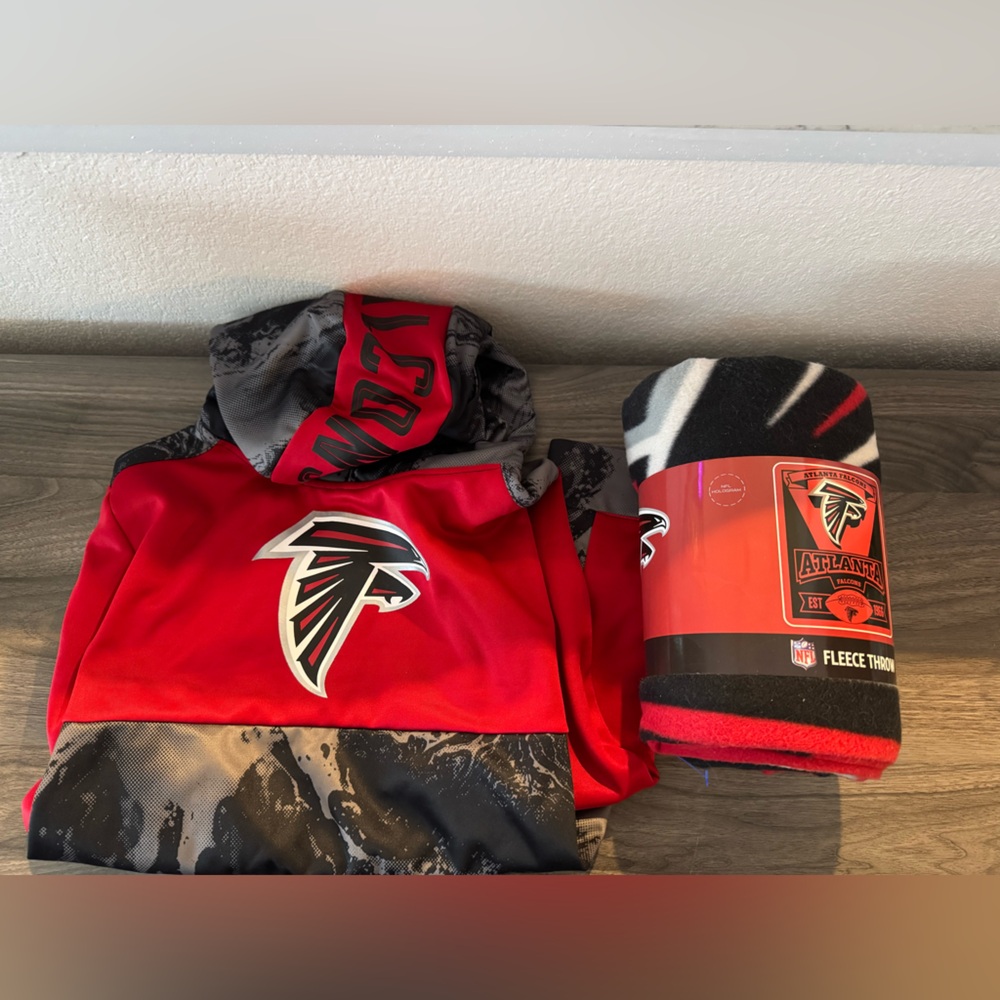 NWT Atlanta Falcons NFL Youth hoodie, Medium, and Falcons fleece throw